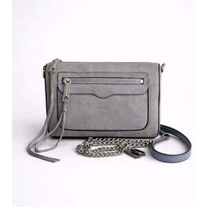 Rebecca Minkoff Gray Leather Crossbody Shoulder Bag Silver Chain + Dust Bag